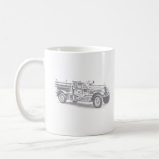 Mug dessin au crayon vintage du camion à feu