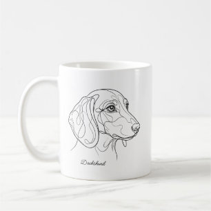 Mug Dessin au trait minimaliste de teckel avec nom de