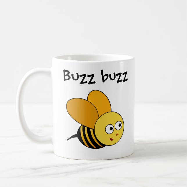 Mug Dessin d'abeille Dit Buzz Buzz & Nom de l'enfant M (Gauche)