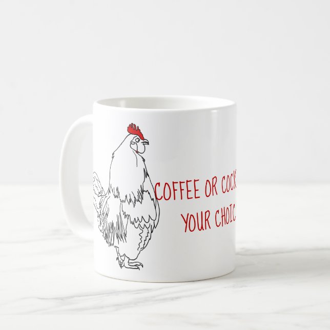 Mug Dessin de coq ou de café amusant (Devant gauche)