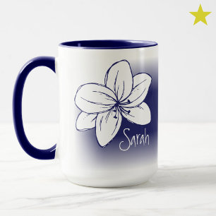 Mug Dessin de fleur blanche bleue jolie avec nom perso