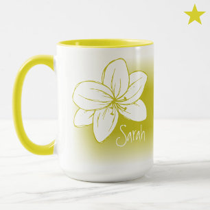 Mug Dessin de fleur blanche jaune joli avec nom person