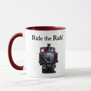 Mug Dessin de locomotives vintage rouge et bleu