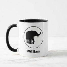 Mug Dessin d'éléphant noir en cercle blanc personnalis