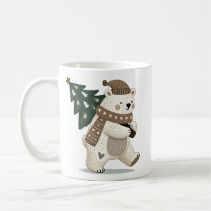 Mug Dessin d'un ours mignon avec un sapin de Noël 