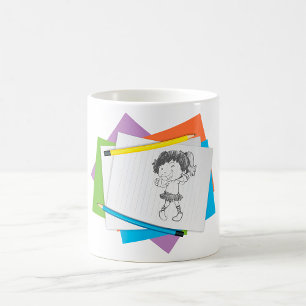 Mug Dessin esquisse de fille joueuse avec crayons colo