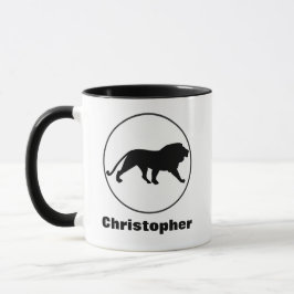 Mug Dessin Lion noir en Personnaliser de cadre circula