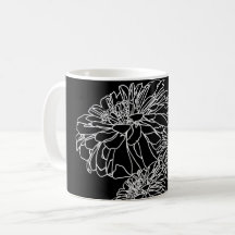 Dessin minimaliste à trait floral blanc noir