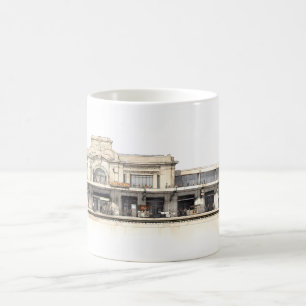 Mug Dessin simple d'une gare ferroviaire rétro
