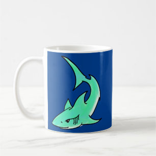 Mug dessin souriant requin menthe bleu vert océan anim