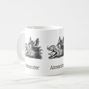 Mug Dessin tête de sanglier vintage en noir et blanc