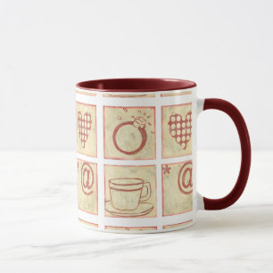 Mug Dessins de blocs de bois de coeur et d'anneau
