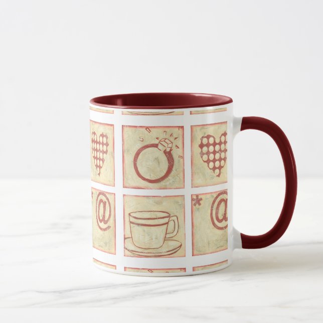 Mug Dessins de blocs de bois de coeur et d'anneau (Droite)