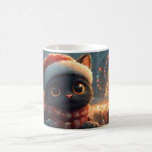 Mug Dessous de verre noir à rouleaux de chat Noël