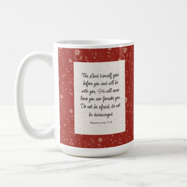 Mug Deutéronome 31:8 Image du couplet biblique (Gauche)