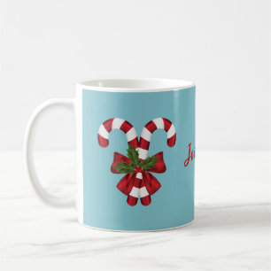 Mug Deux Cannes à Bonbons Rouges et Blanches sur Fond