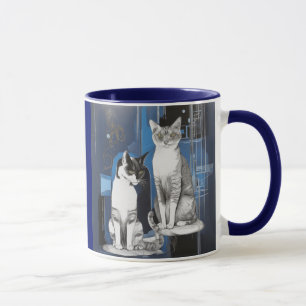 Mug Deux chats gris sur un Arrière - plan Abstrait