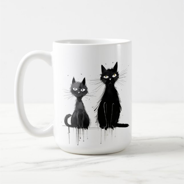 Mug Deux chats noirs Conception Musique (Gauche)
