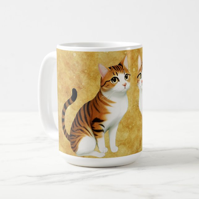 Mug Deux chats orange sur Arrière - plan doré (Devant gauche)