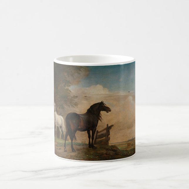Mug Deux chevaux dans une prairie près d'une porte (Pa (Centre)