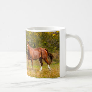 Mug Deux chevaux de châtaigne dans l'automne