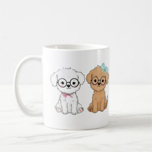 Mug Deux chiens de dessin animé adorables assis ensemb
