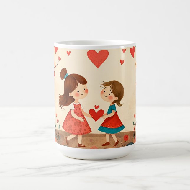 Mug Deux filles partageant un coeur dans une prairie d (Centre)