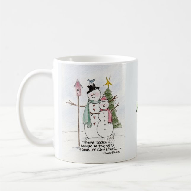 Mug Deux gens de neige aquarelle Magique scène d'hiver (Gauche)