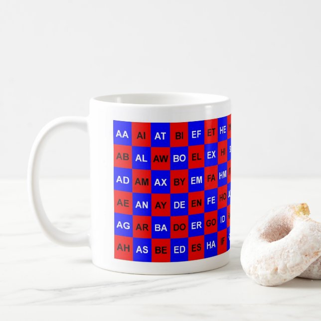 Mug Deux lettres: Rouge Bleu Américain Anglais (Avec donut)
