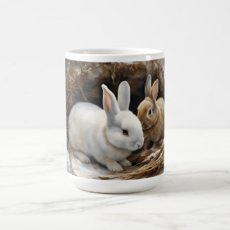 Mug Deux mignons lapins de lapin serrés dans la neige