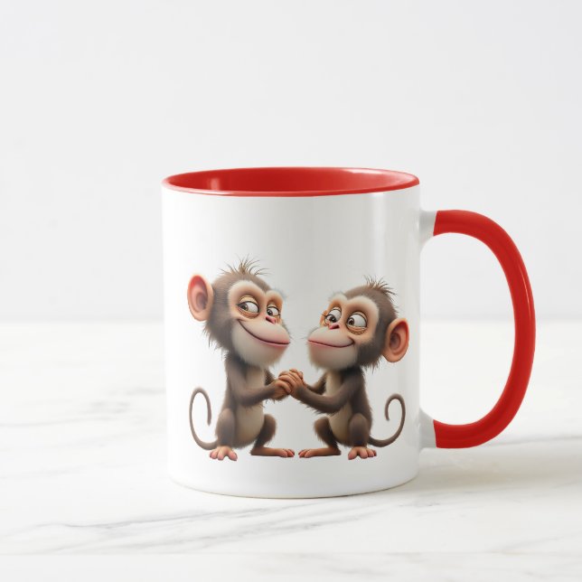 Mug Deux petits singes rigolos se tenant la main. (Droite)