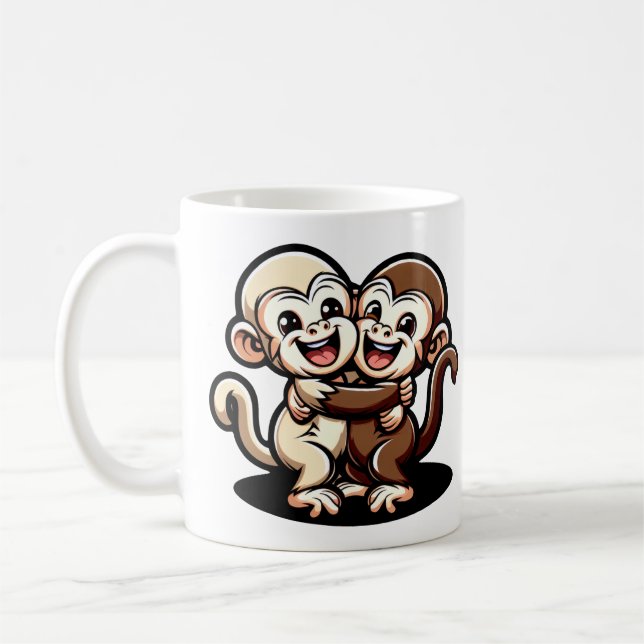 Mug Deux singes capucins mignons s'embrassèrent affect (Gauche)