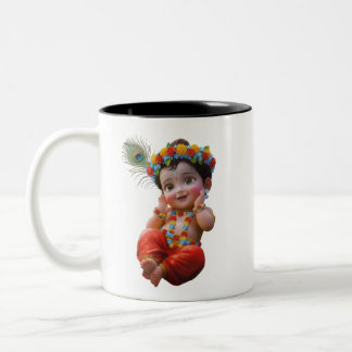 Mug deux tons avec joli petit Krishna de l'art ind