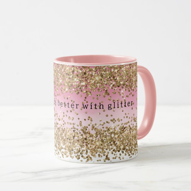 Mug Devis de Parties scintillant Gold Sparkle Pink Omb (Devant droit)