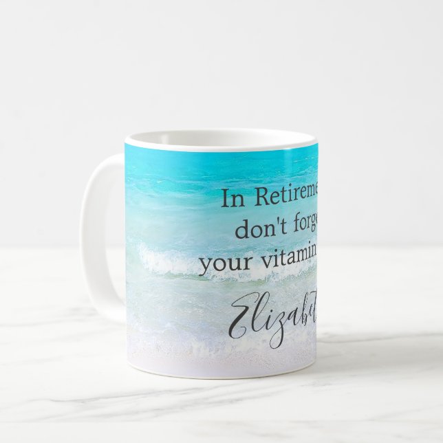 Mug Devis de retraite Beach Cadeau de sable de mer (Devant gauche)
