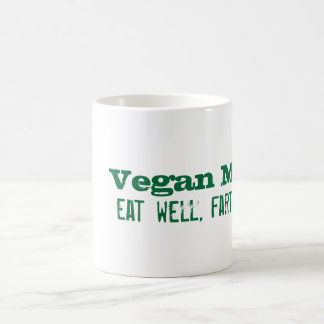 Mug Devise végétalienne : mangez bien, pet souvent