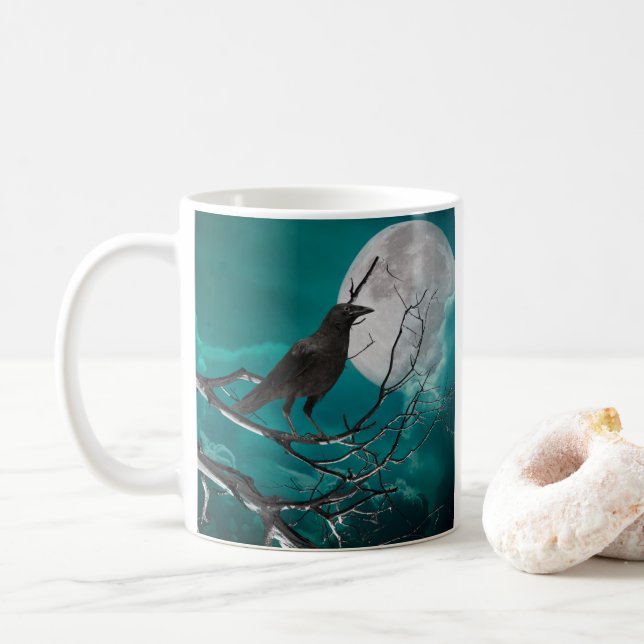 Mug d'Halloween, le corbeau en vert (Avec donut)