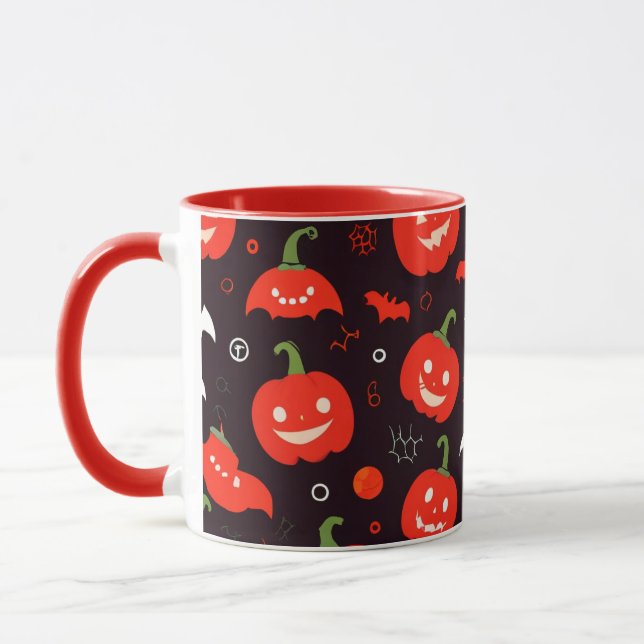 Mug d'Halloween rouge avec Fantômes Éffrayants et  (Gauche)