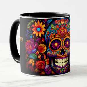 Mug Dia de los Muertos Ajouter un nom Skull Sky Black