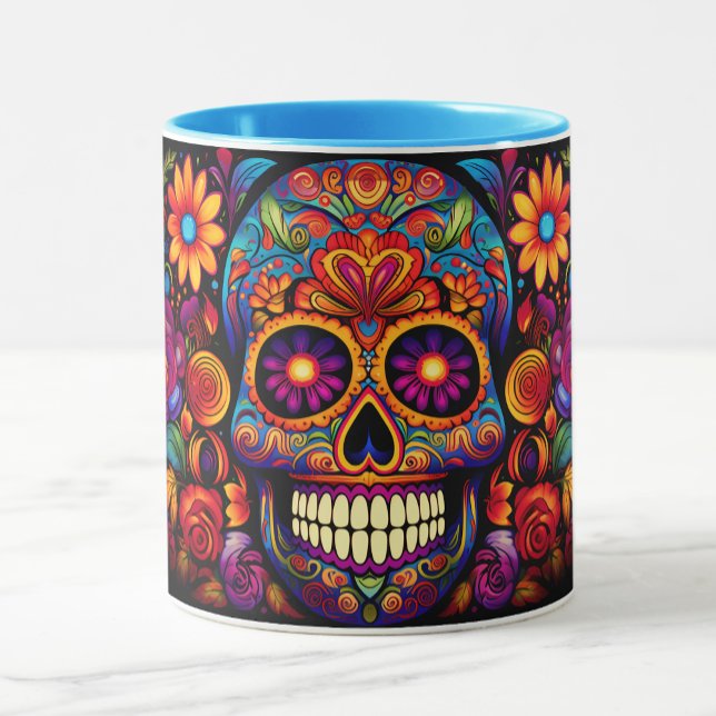 Mug Dia de los Muertos Ajouter un nom Skull Sky Blue I (Créateur téléchargé)