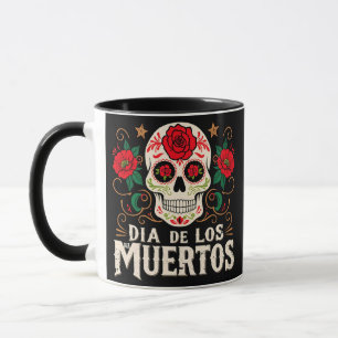 Mug Dia de los muertos crâne et fleurs