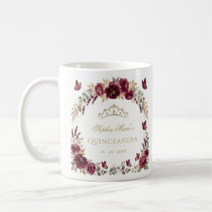 Mug Diadème papillon floral bordeaux or Quinceañera