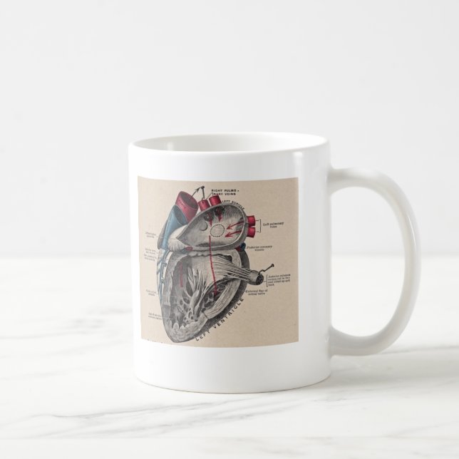 Mug Diagramme humain antique d'anatomie de coeur (Droite)