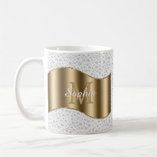 Mug Diamants, Grand Monogramme Or Nom de script blanc