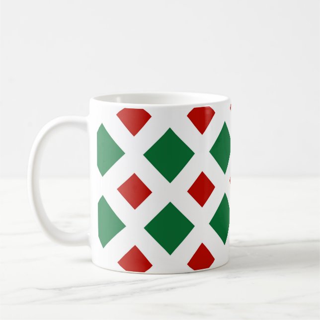 Mug Diamants verts et rouges sur blanc (Gauche)