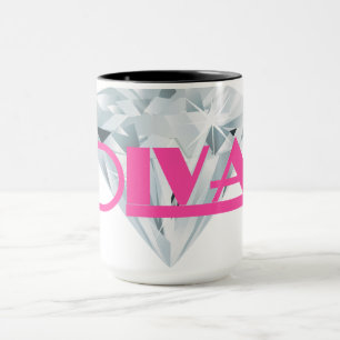 Mug Diamond Diva Pink Gem Girl Texte Typographie 