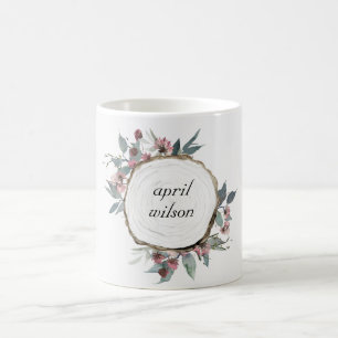 MUG DIAPOSITIVE EN BOIS RUSTIQUE ROSE FLORALE EUCALYPT