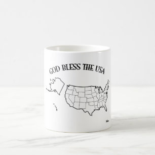 Mug DIEU BÉNISSE LES ÉTATS-UNIS avec le contour des ÉT