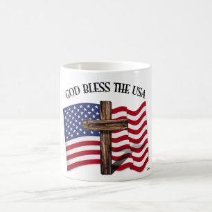 Mug DIEU BÉNISSE LES ÉTATS-UNIS avec une croix robuste