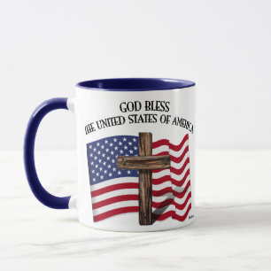 Mug DIEU BÉNISSE LES ÉTATS-UNIS D'AMÉRIQUE croix drape